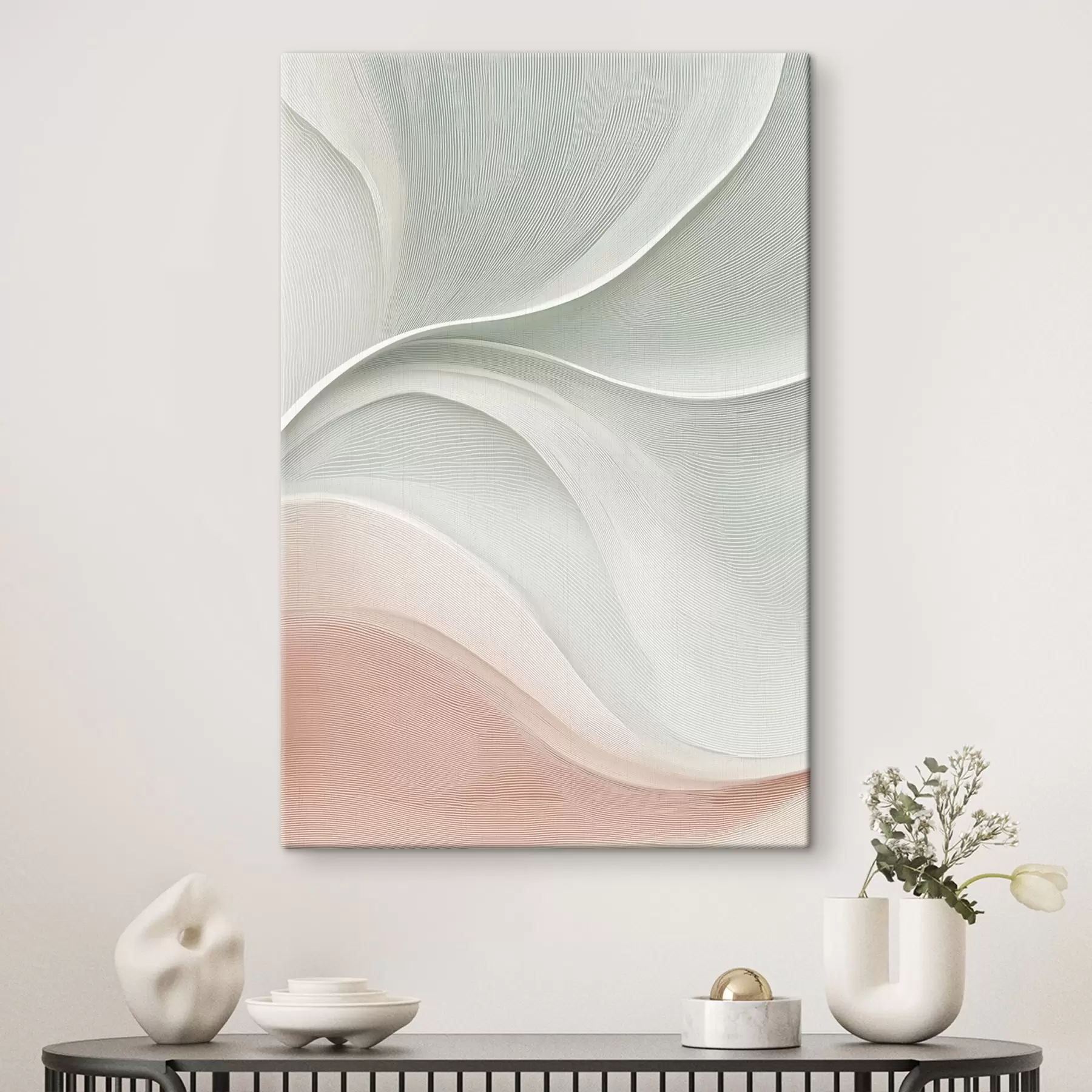 wall murals Abstract waves in warm pink-beige tones s46152