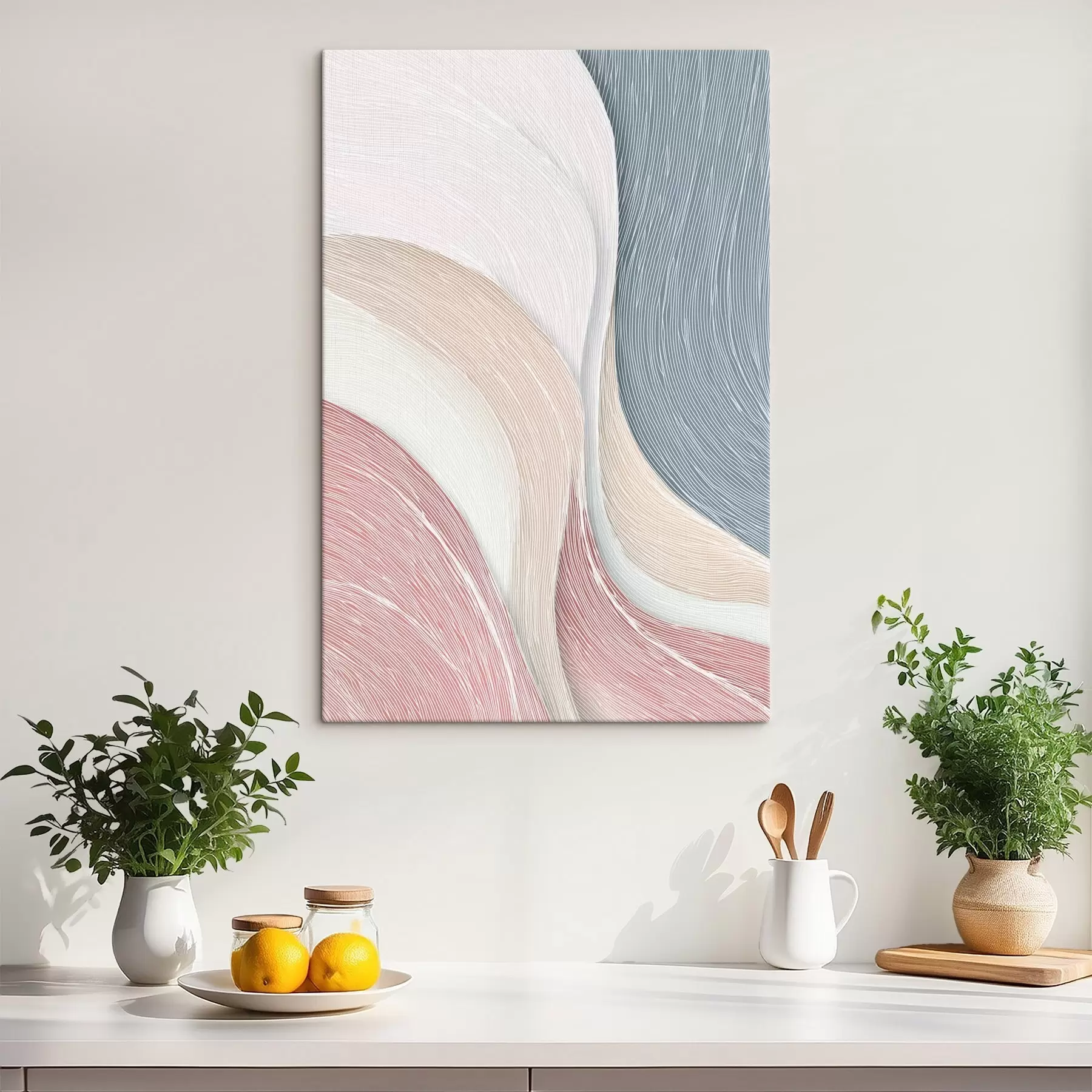 murales Ondas abstractas ligeras en tonos rosa pálido y blanco grisáceo s46153