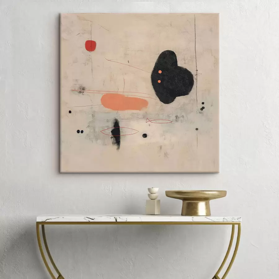 wall murals Minimalist abstract drawing with black and coral accents s46159