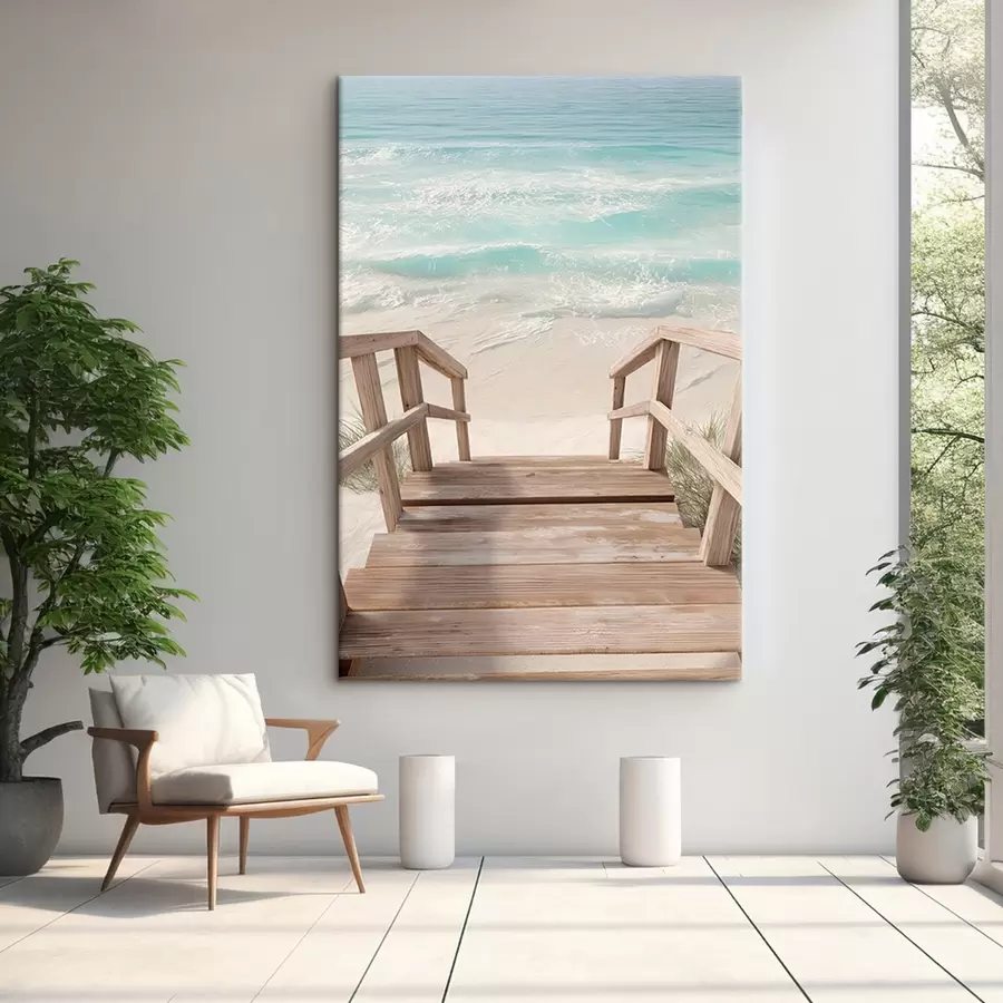 wall murals Wooden stairs leading to a turquoise beach s46163