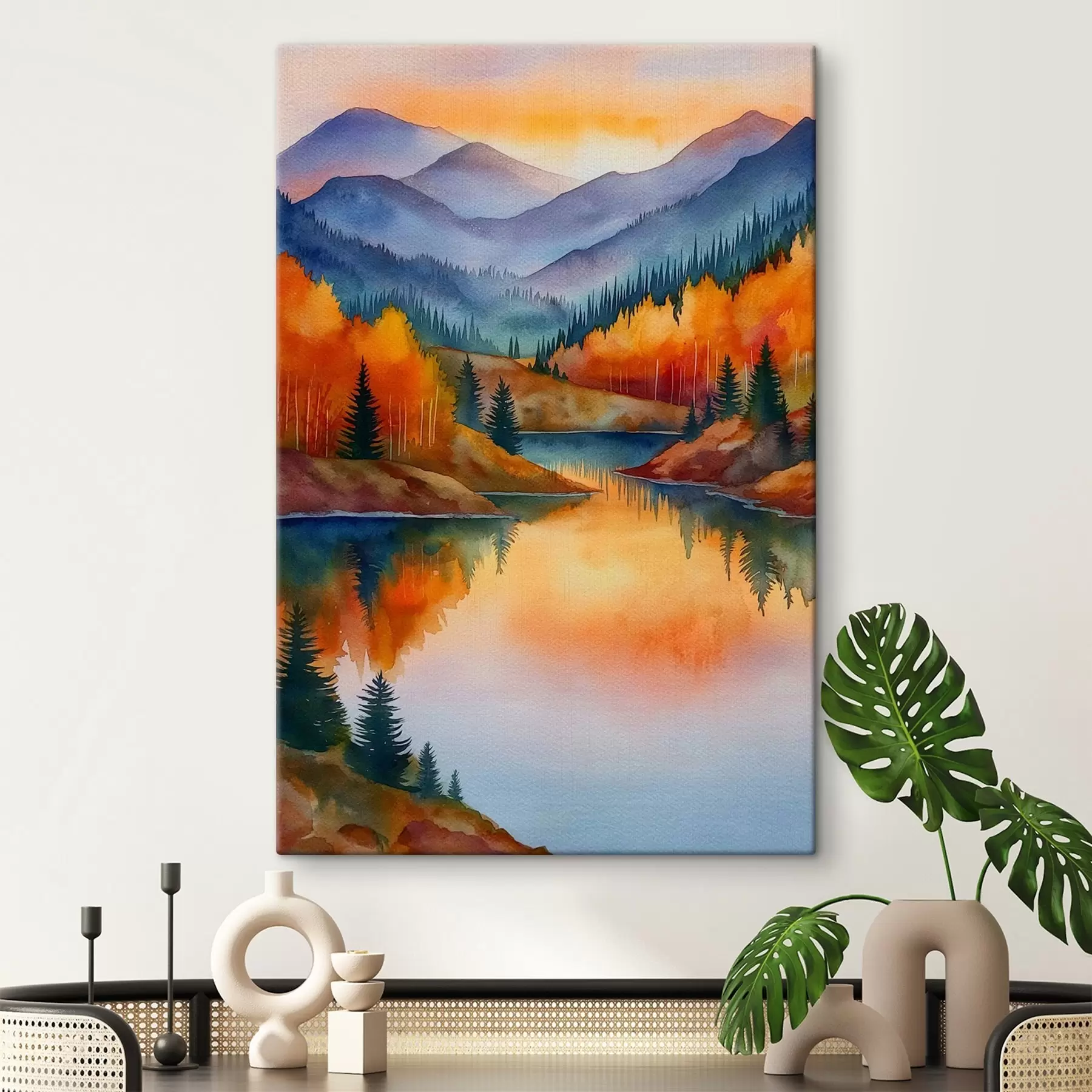 wall murals Autumn landscape with mountains reflected in a calm lake s46174
