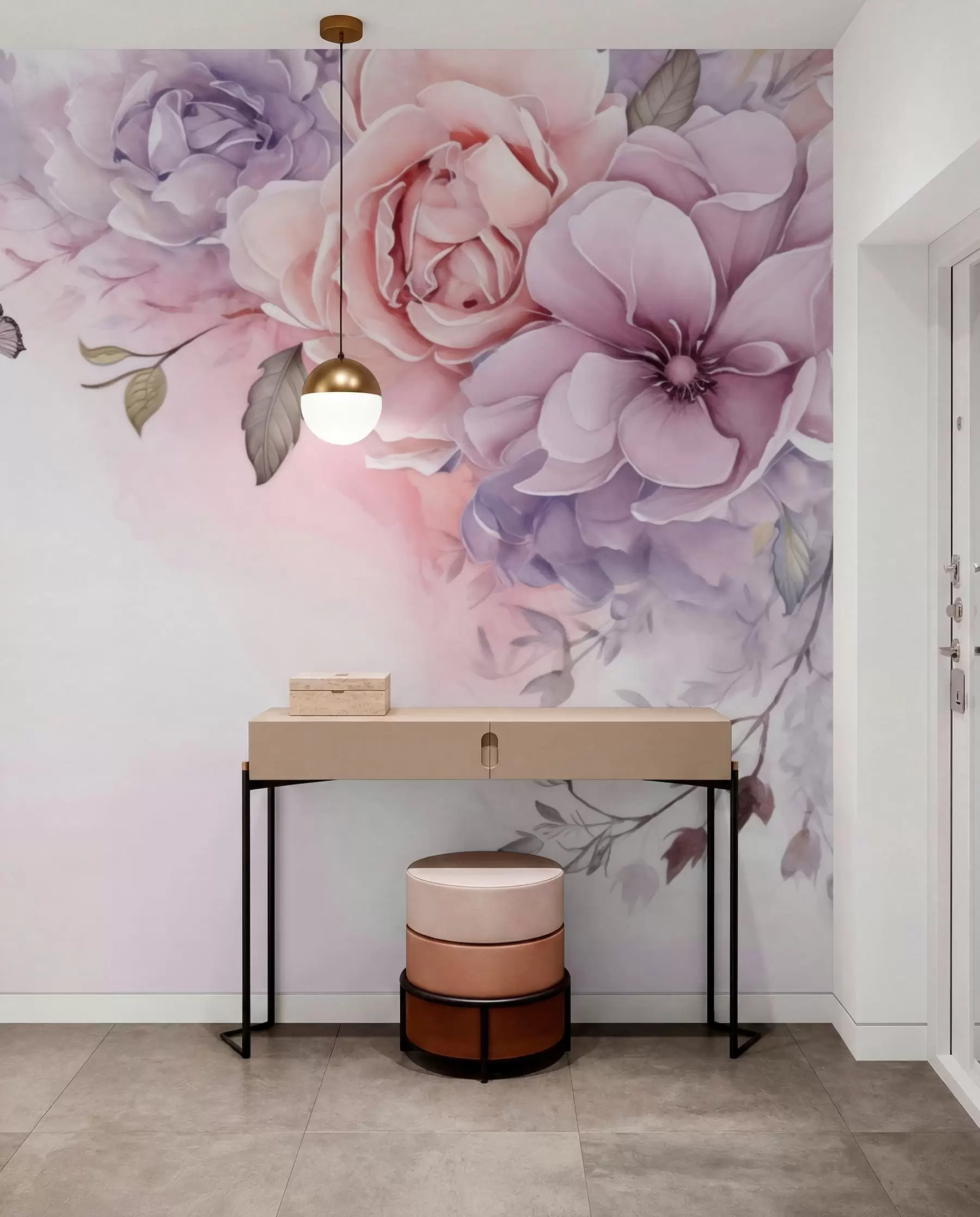 Wall Mural Photo Wallpaper Butterflies and Blush Blooms w04711