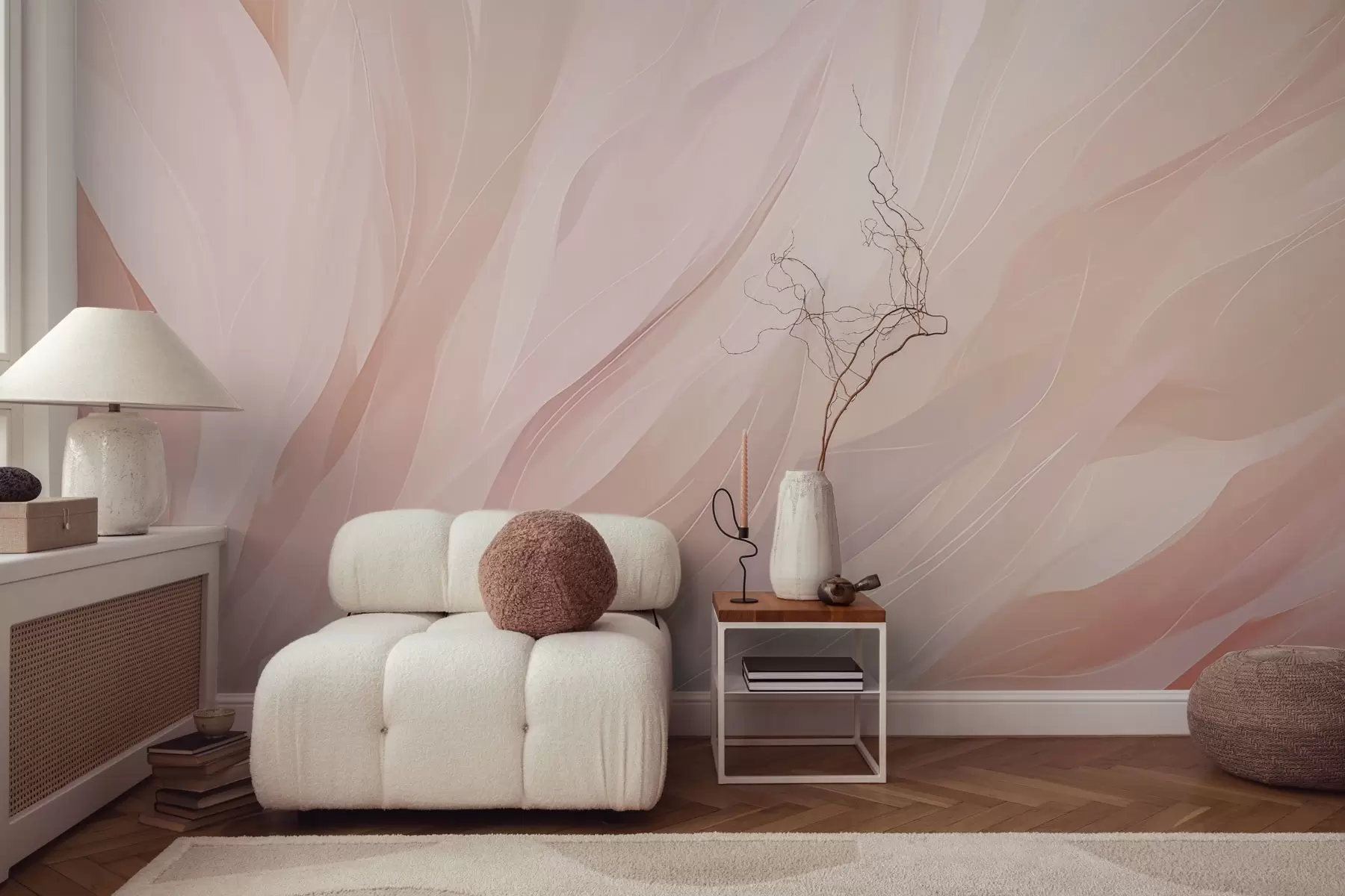 Wall Mural Photo Wallpaper Abstract soft strokes in pastel pink and peach tones w04731