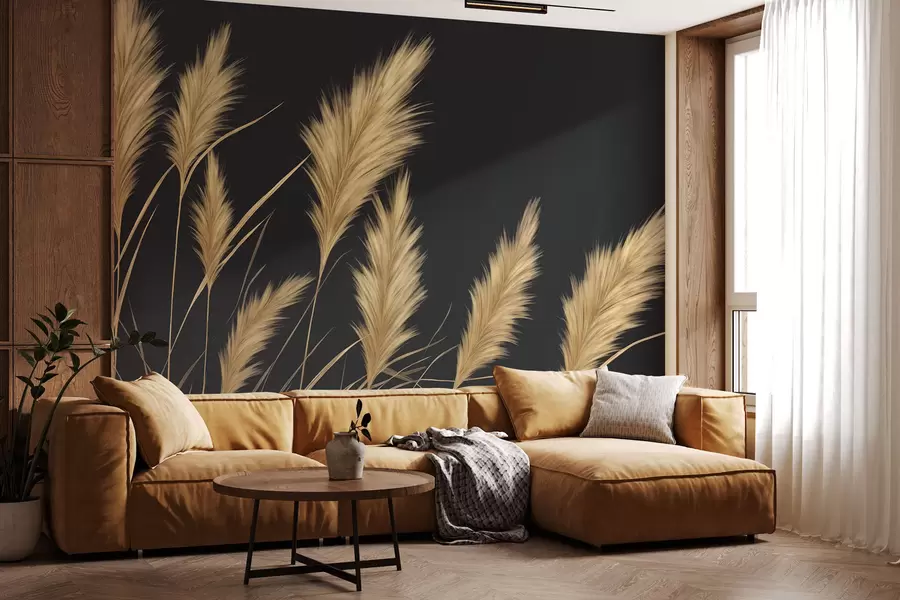 Wall Mural Photo Wallpaper Fluffy wheat spikes on a dark background w04734