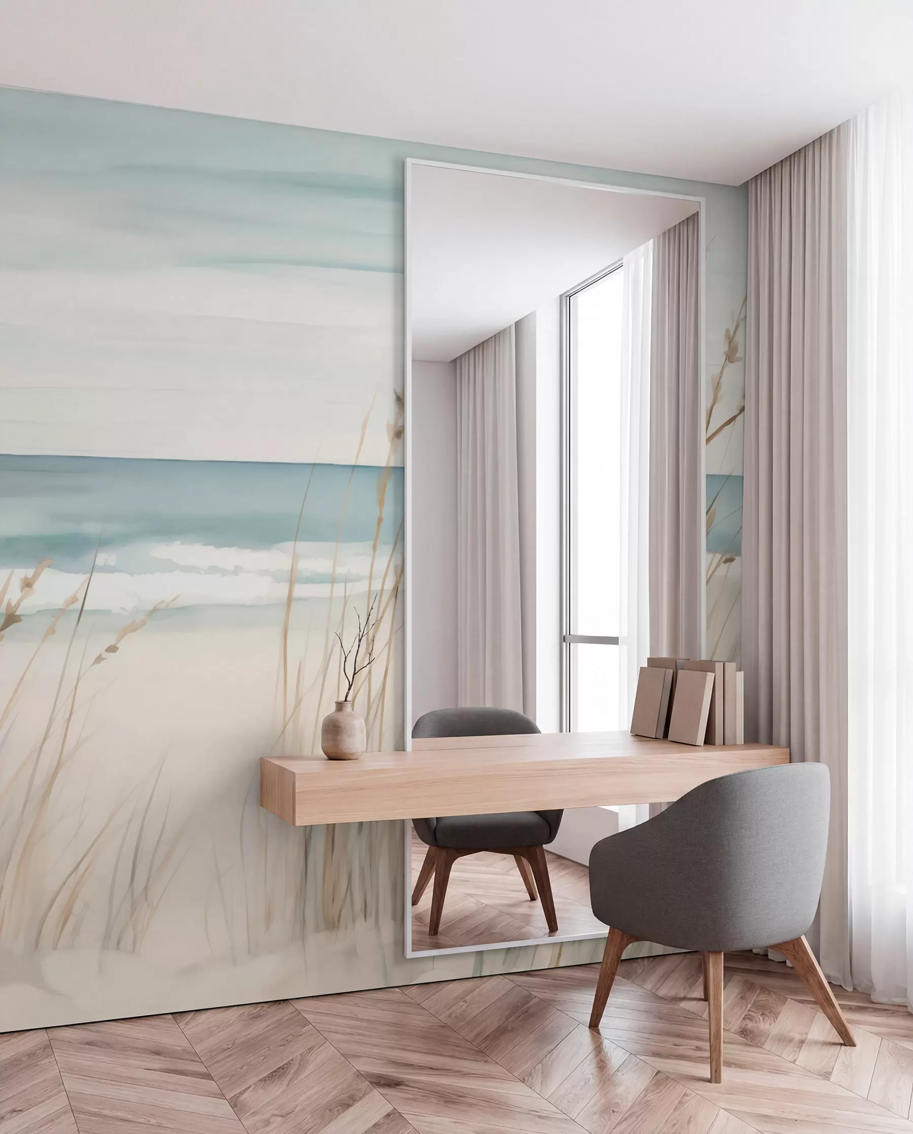 wall murals Soft grasses by the seaside w04737