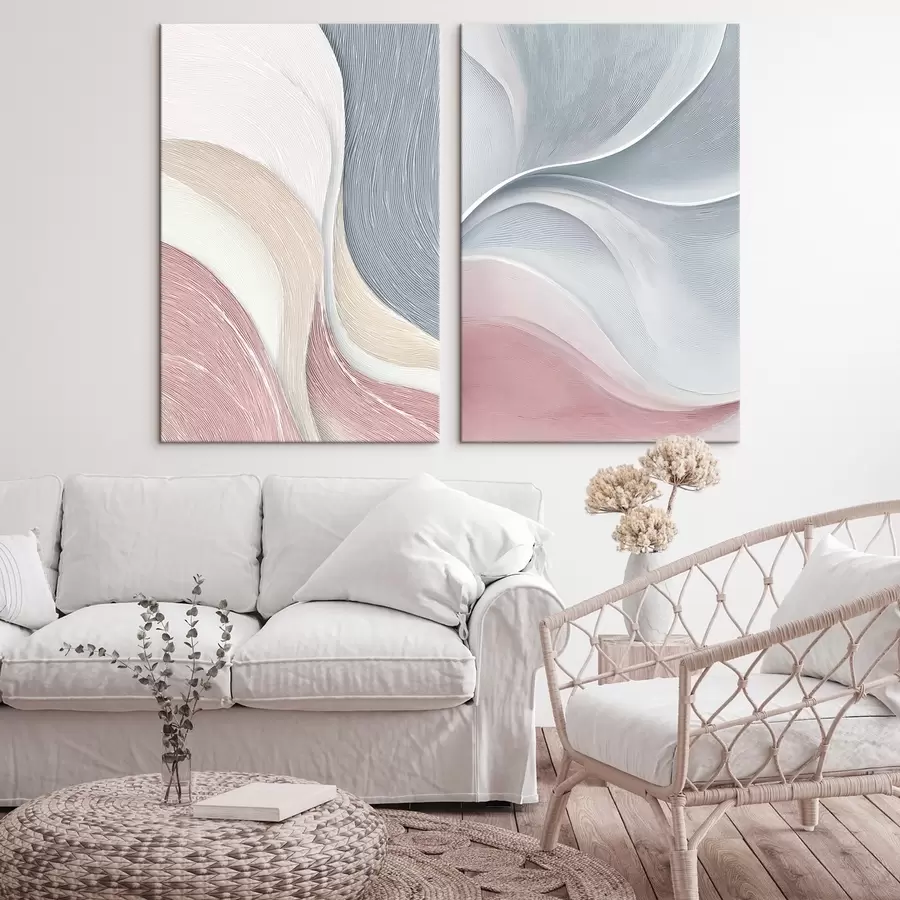 murales Ondas abstractas en tonos rosa, beige y azul m00874