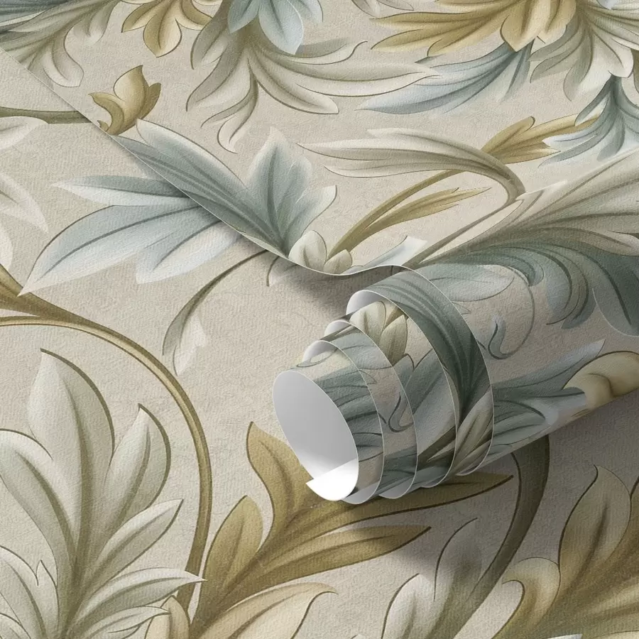 Wall Mural Photo Wallpaper Voluminous leaves in pastel shades of green and beige a00674