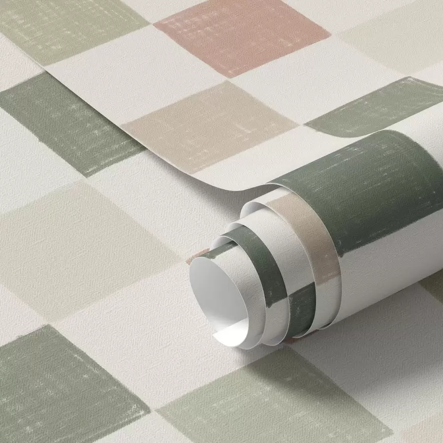 Wall Mural Photo Wallpaper Soft plaid in pastel green, pink and beige tones a00676