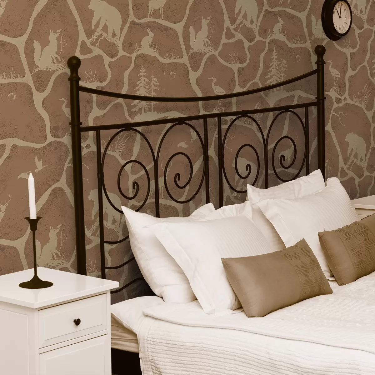 Wallpaper Silhouettes of animals and trees in a natural landscape with stone texture a00727