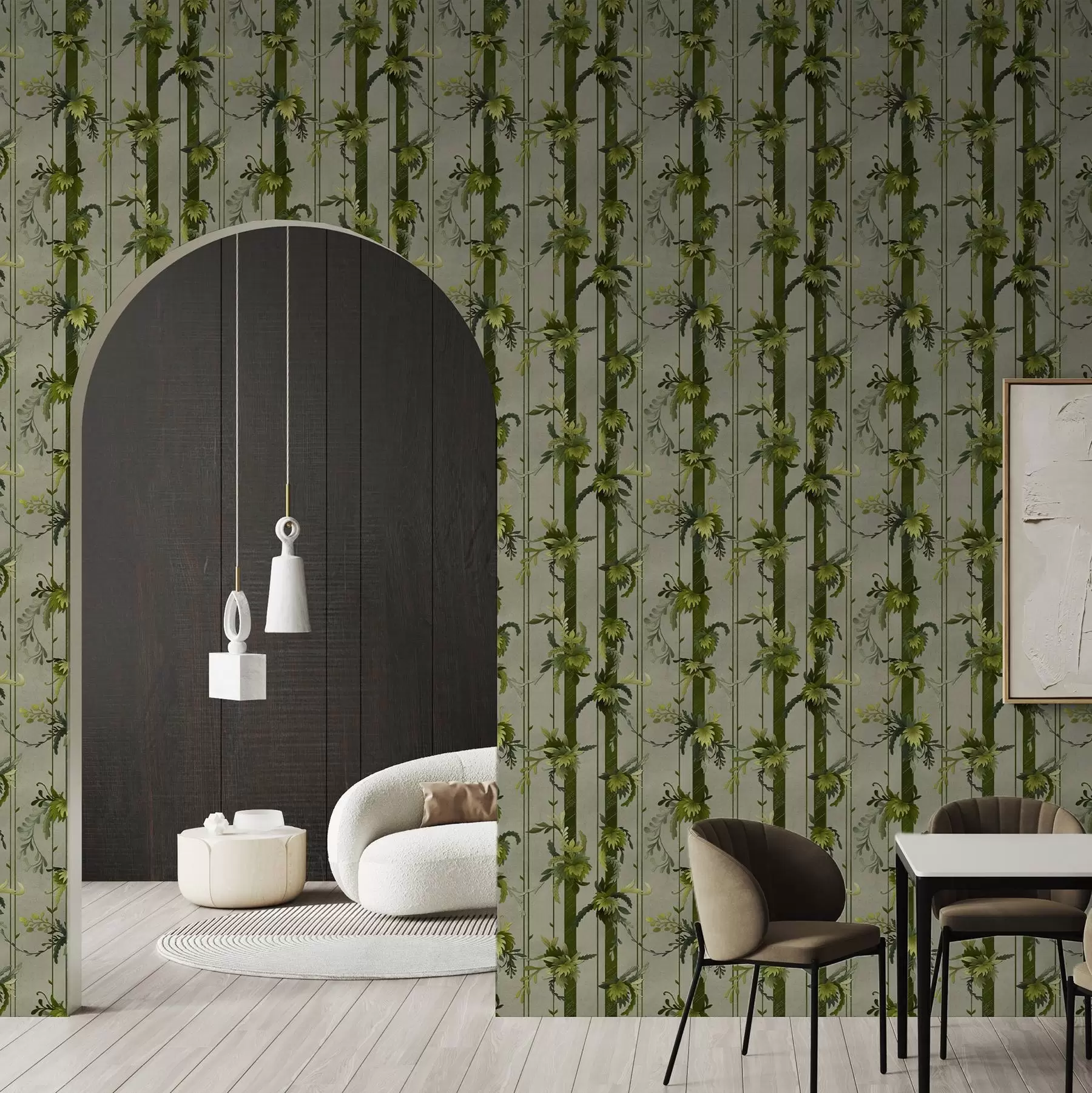 Wall Mural Photo Wallpaper Green leaves in vertical stripes on a gray background a00807v1