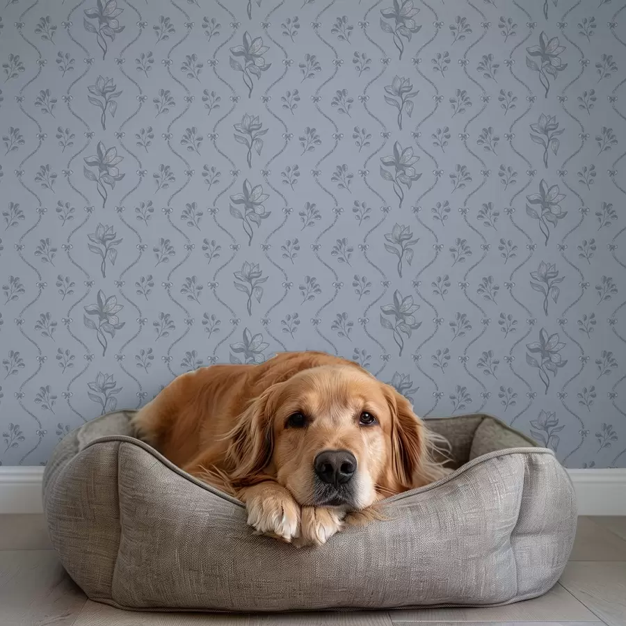 murales Pequeñas flores y cintas en tonos gris azulado a00808v2
