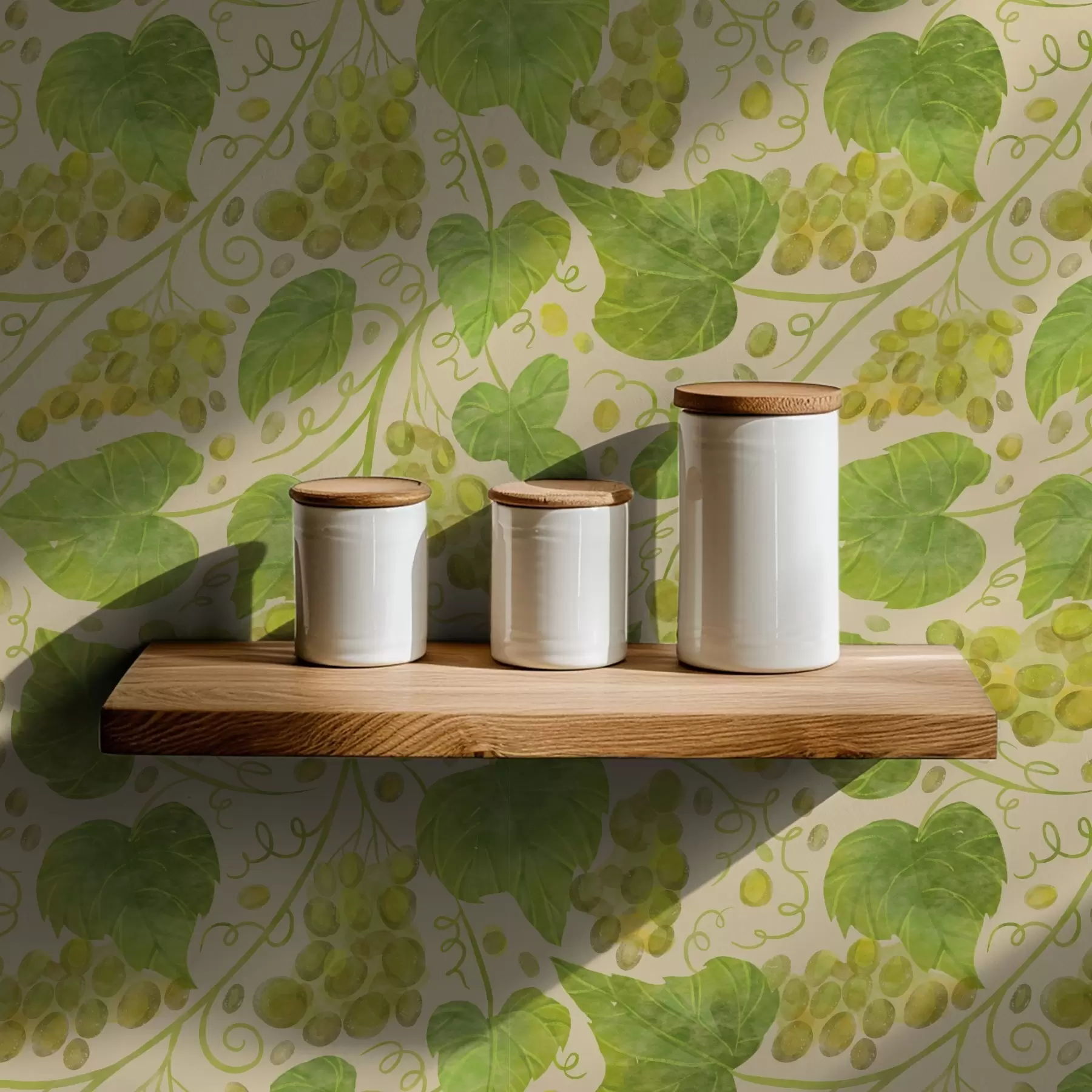 peintures murales Raisins et feuilles vertes sur fond clair a00834