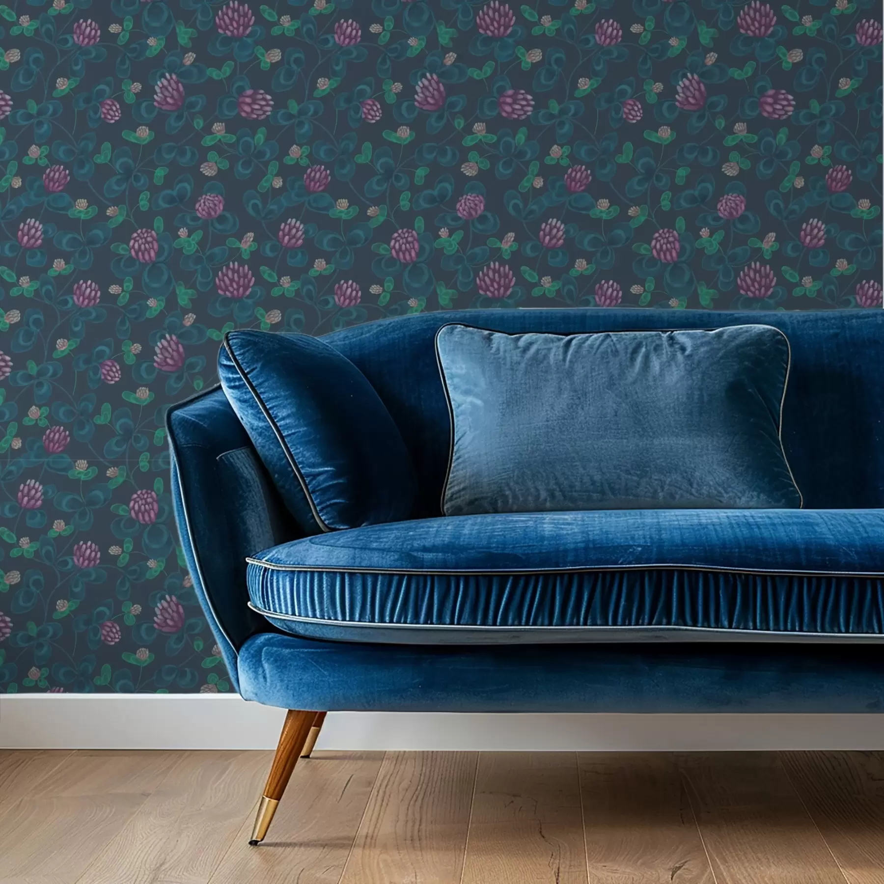 Wall Mural Photo Wallpaper Clover with purple flowers on a dark blue background a00836