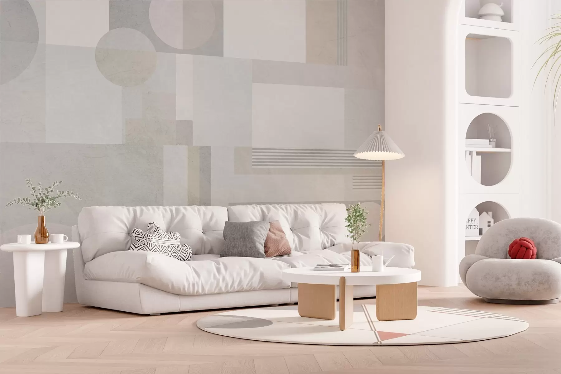 Wall Mural Photo Wallpaper abstract geometry in grey and beige tones w04635