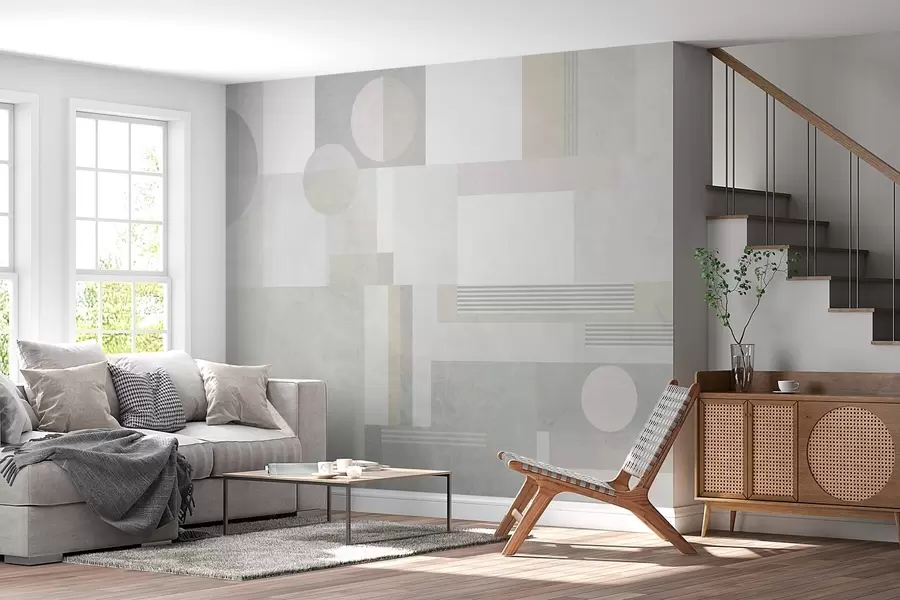 murales geometría abstracta en tonos grises y beiges w04635
