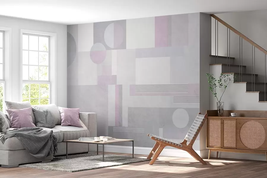 murales geometría abstracta en tonos grises y lavanda w04635v1
