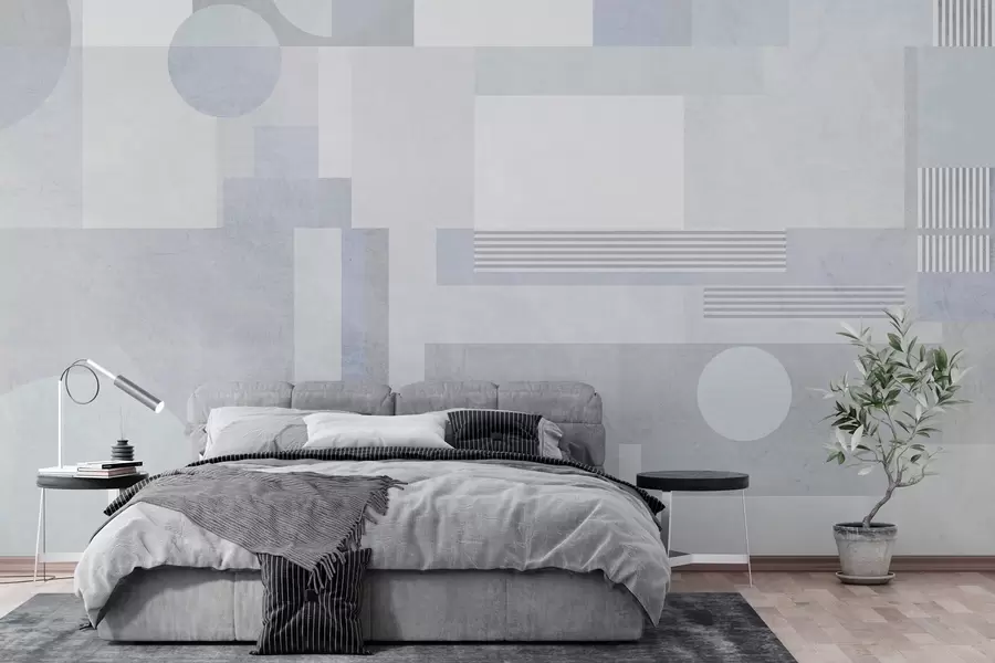peintures murales géométrie abstraite dans des tons gris-bleu w04635v2