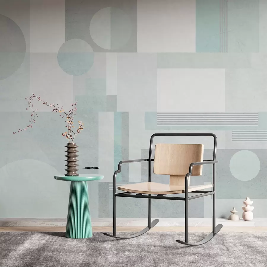 murais de parede geometria abstrata em tons de cinza-esverdeado w04635v3