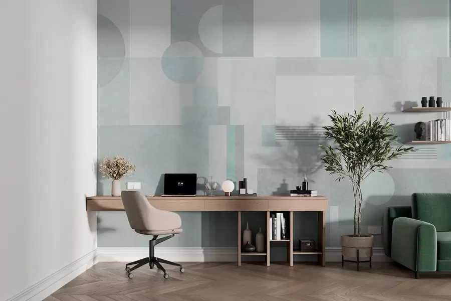 wall murals abstract geometry in grey-green tones w04635v3