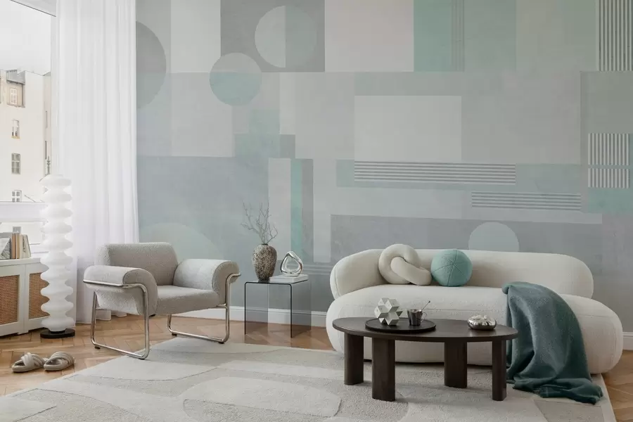 murales geometría abstracta en tonos gris verdosos w04635v3