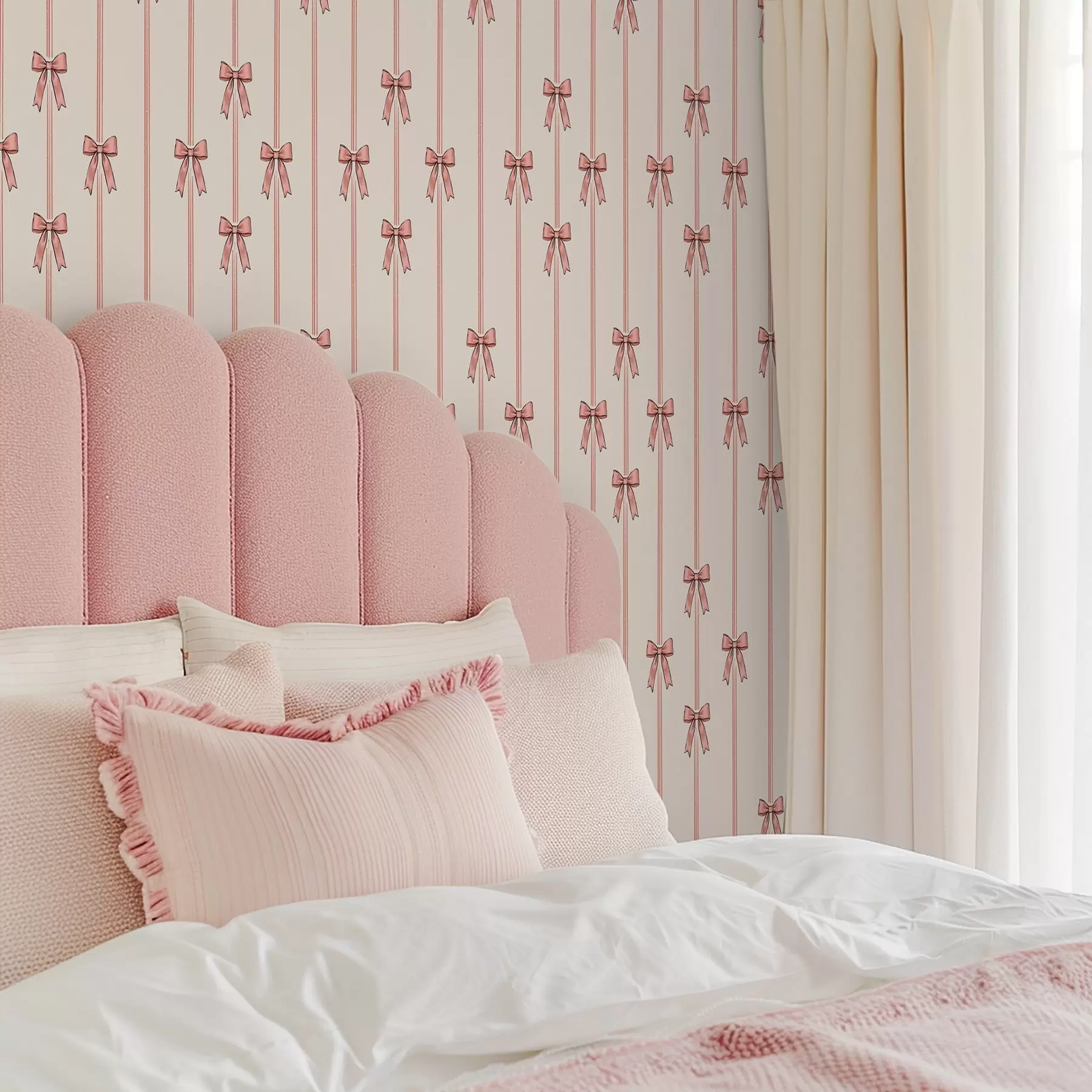 Wall Mural Photo Wallpaper Vertical ribbons with bows, ivory background a00653