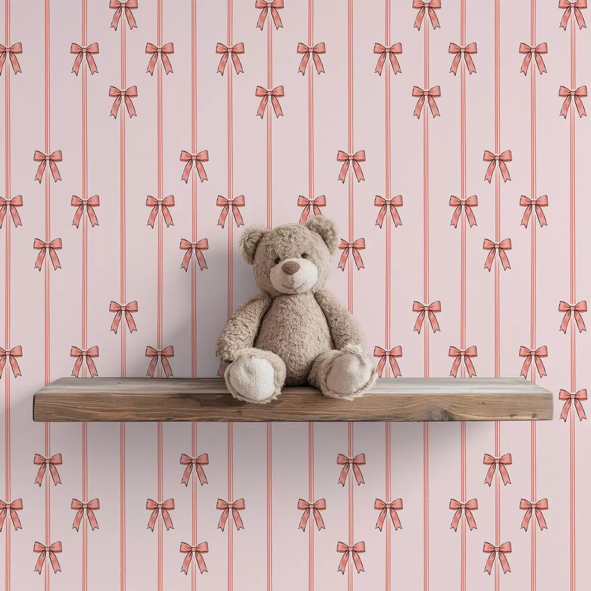 Wallpaper Vertical ribbons with bows, powder pink background a00653v2