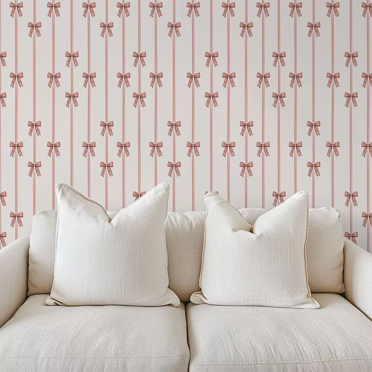 Wallpaper Vertical ribbons with bows, warm beige a00653v1