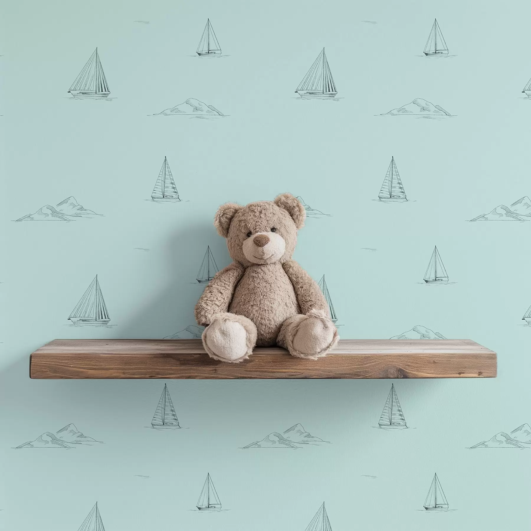 Wall Mural Photo Wallpaper Sketch yachts and islands, mint green background a00654v4