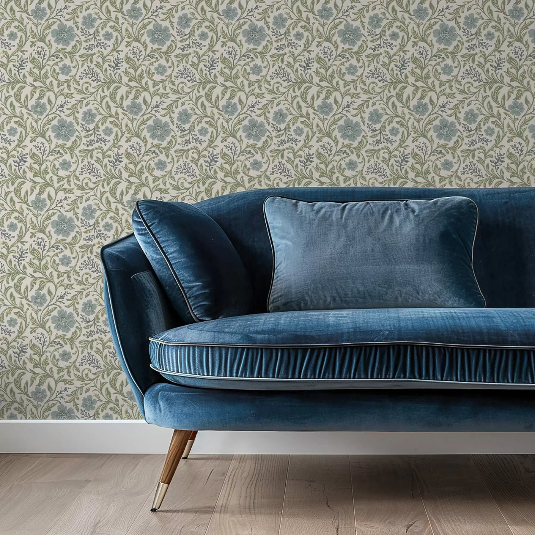 peintures murales Motif floral gris sauge sur fond clair a00712