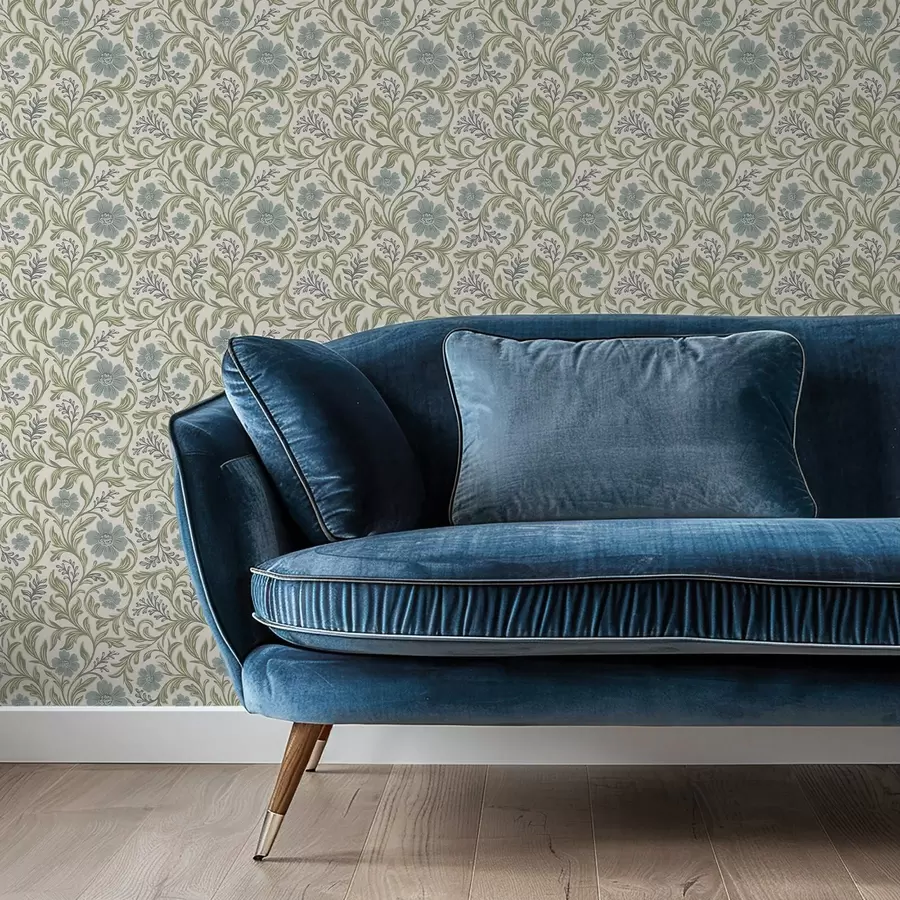 murales Adorno floral gris salvia sobre fondo claro a00712