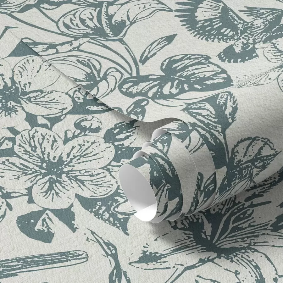 Wall Mural Photo Wallpaper Monochrome floral ornament with birds a00737