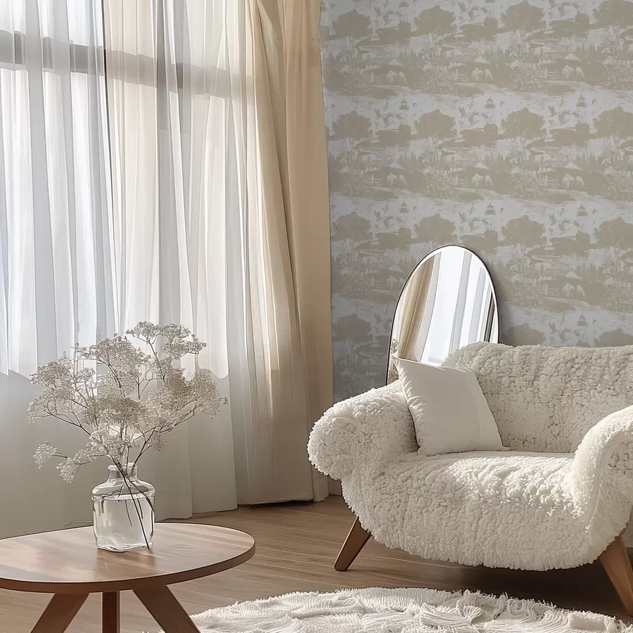 murales Escena con faro, árboles y casas en siena a00739