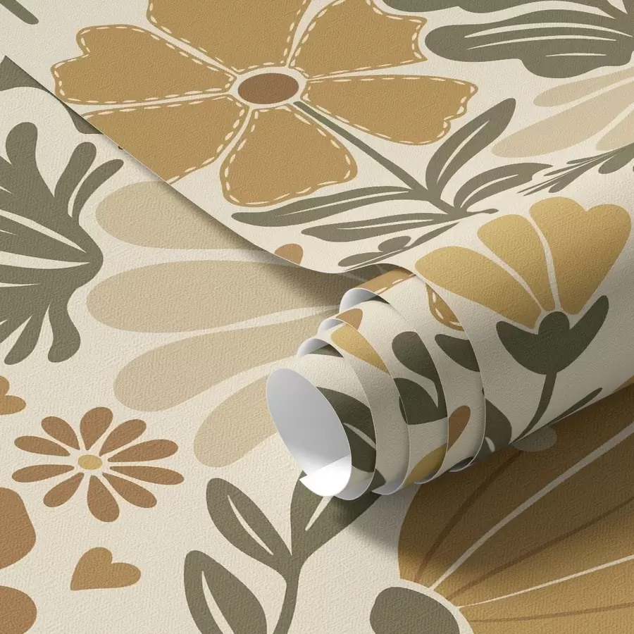 Wall Mural Photo Wallpaper Stylized flowers in warm tones with hearts a00752