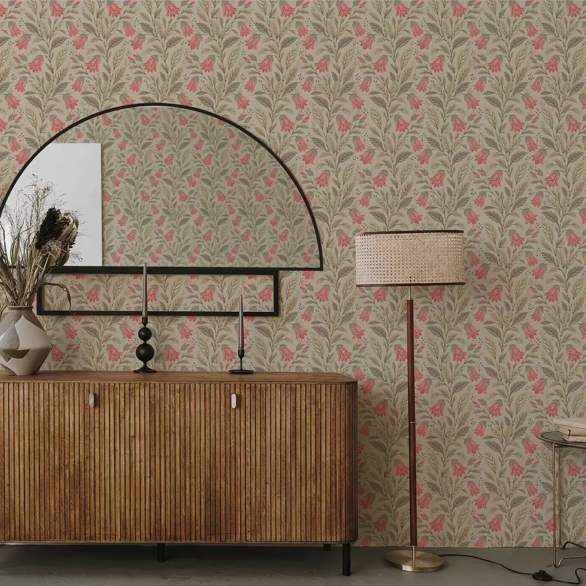 Papier peint Petites fleurs en forme de clochettes dans une palette rose-vert a00760