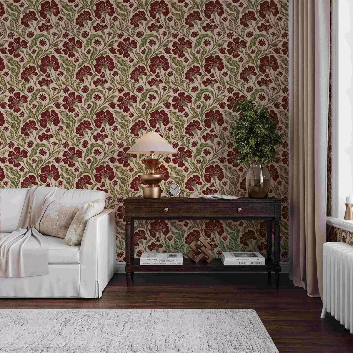 Wallpaper Burgundy flowers with green leaves on light background a00761