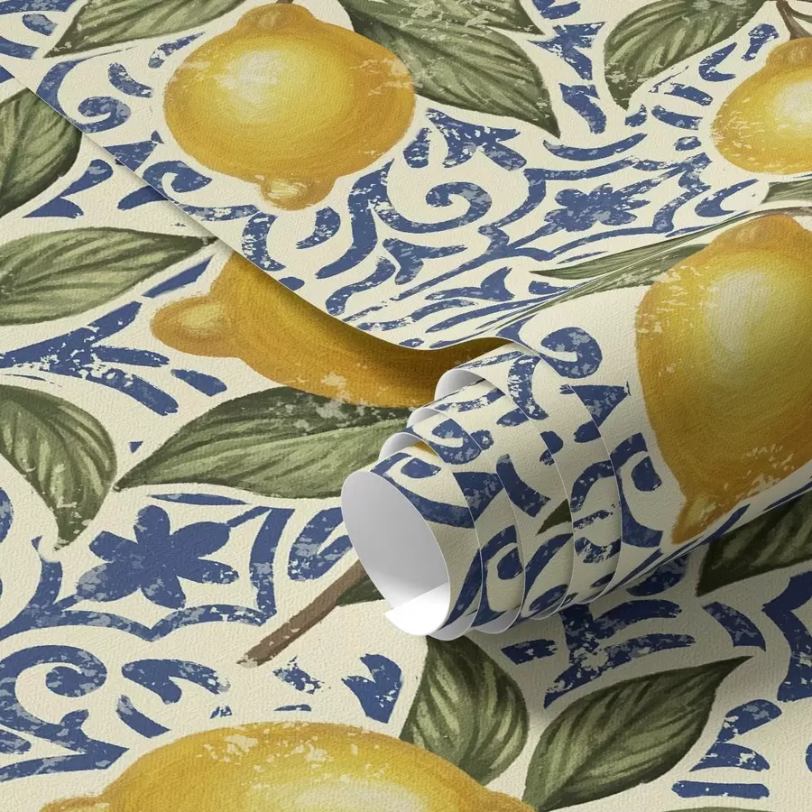 peintures murales Branches de citron sur fond bleu décoratif a00763