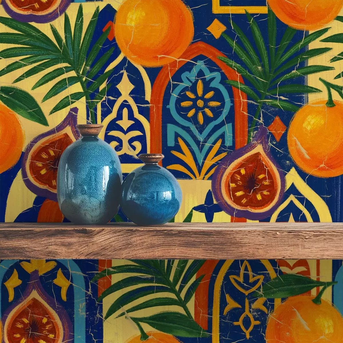 Wallpaper Bright oranges, palm leaves, and Moroccan arches a00767