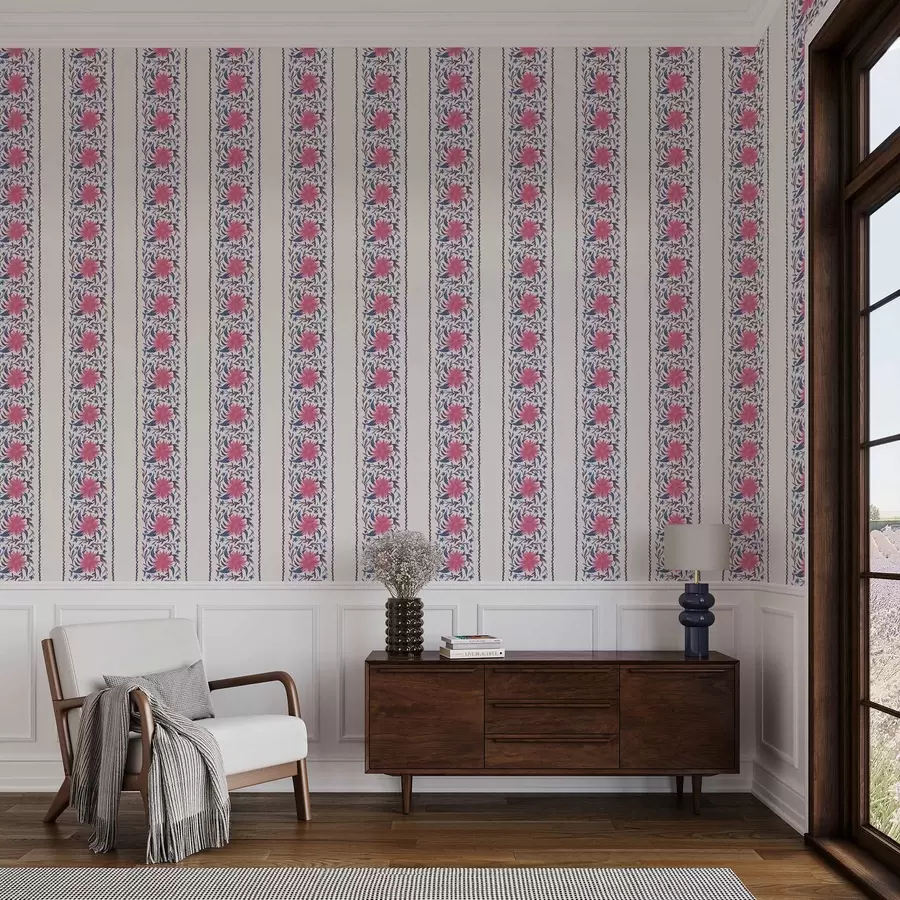 wall murals Vertical floral stripes in pink-purple tones a00810