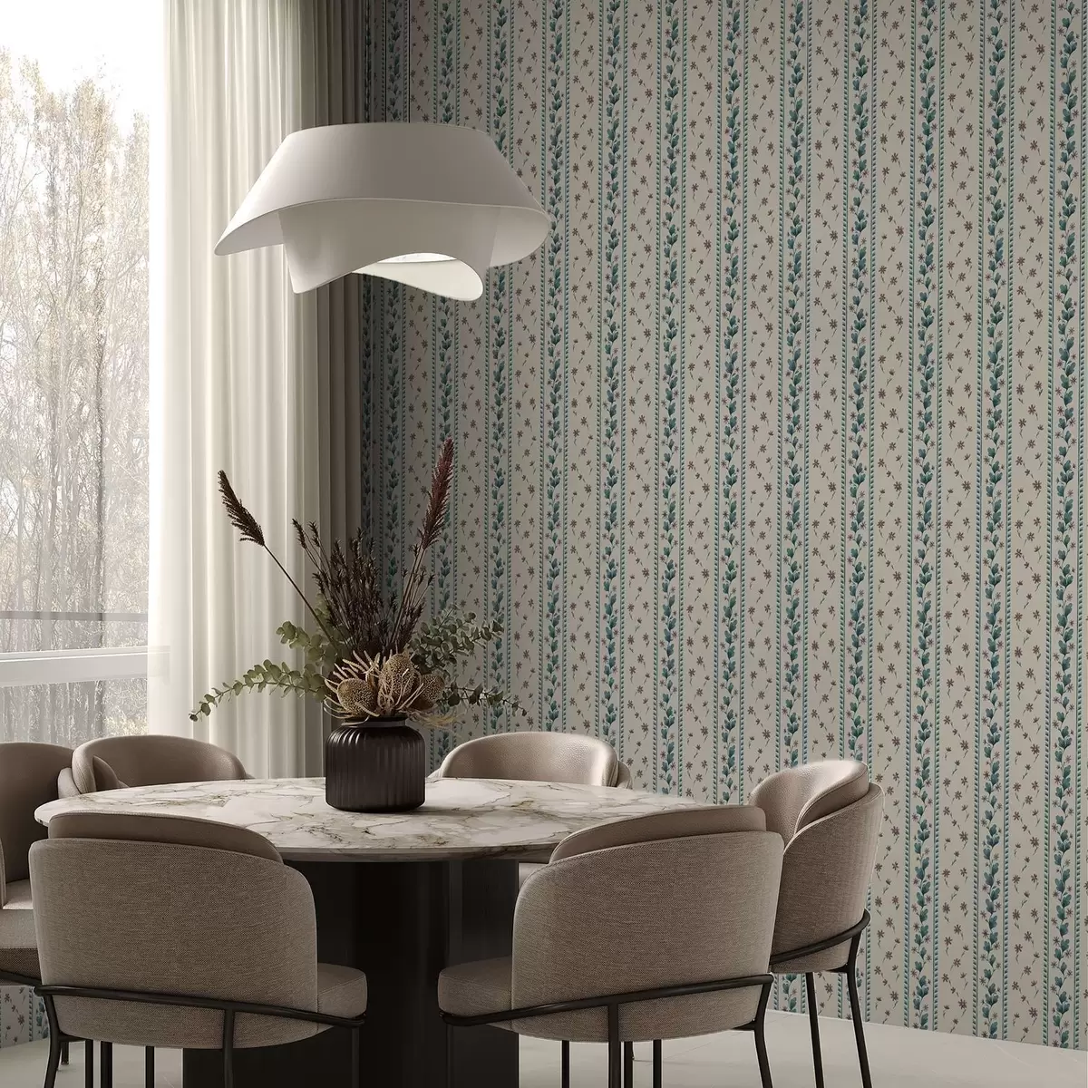 Wallpaper Vertical floral stripes in blue-brown tones a00811v1
