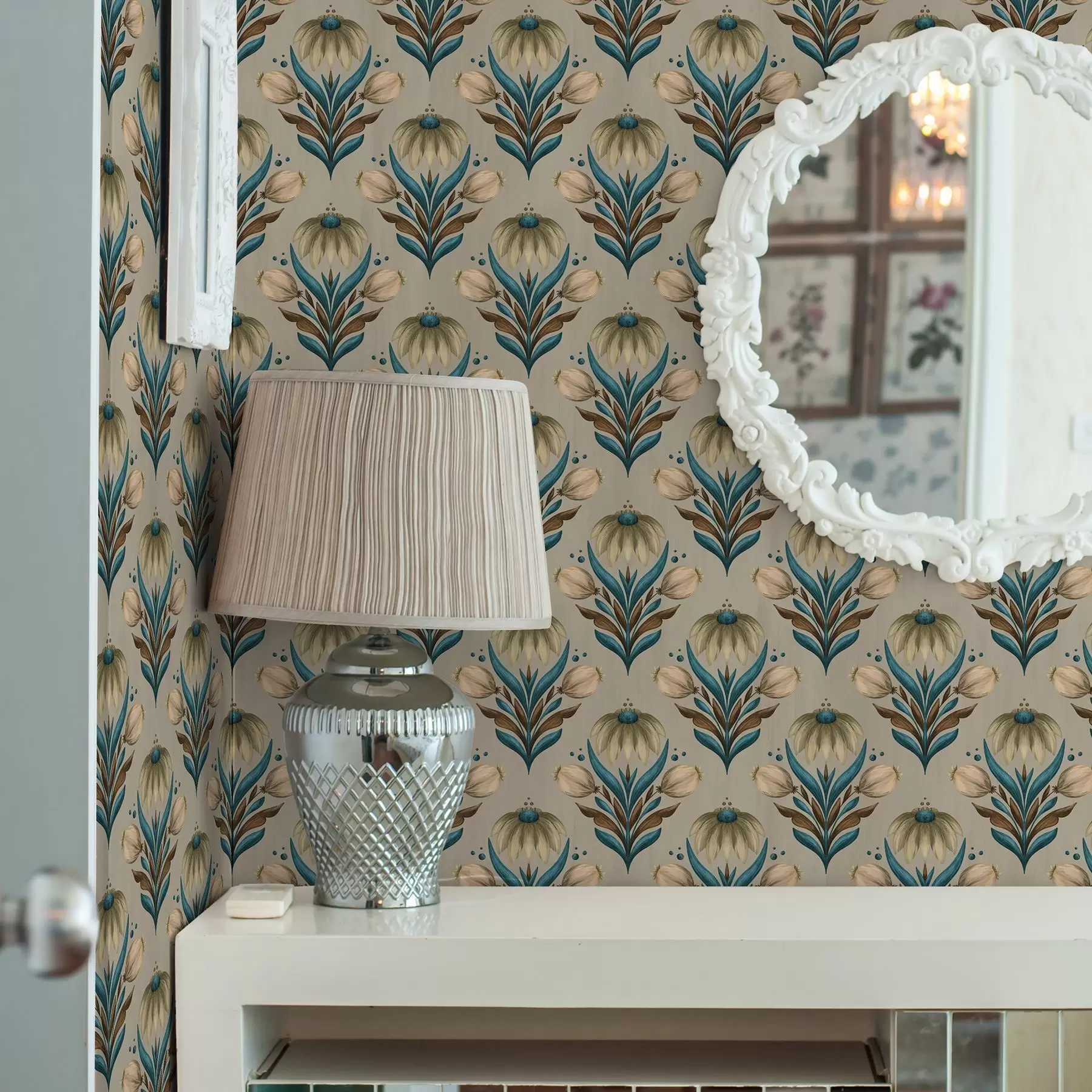 peintures murales Ornement floral symétrique dans des tons chauds a00812