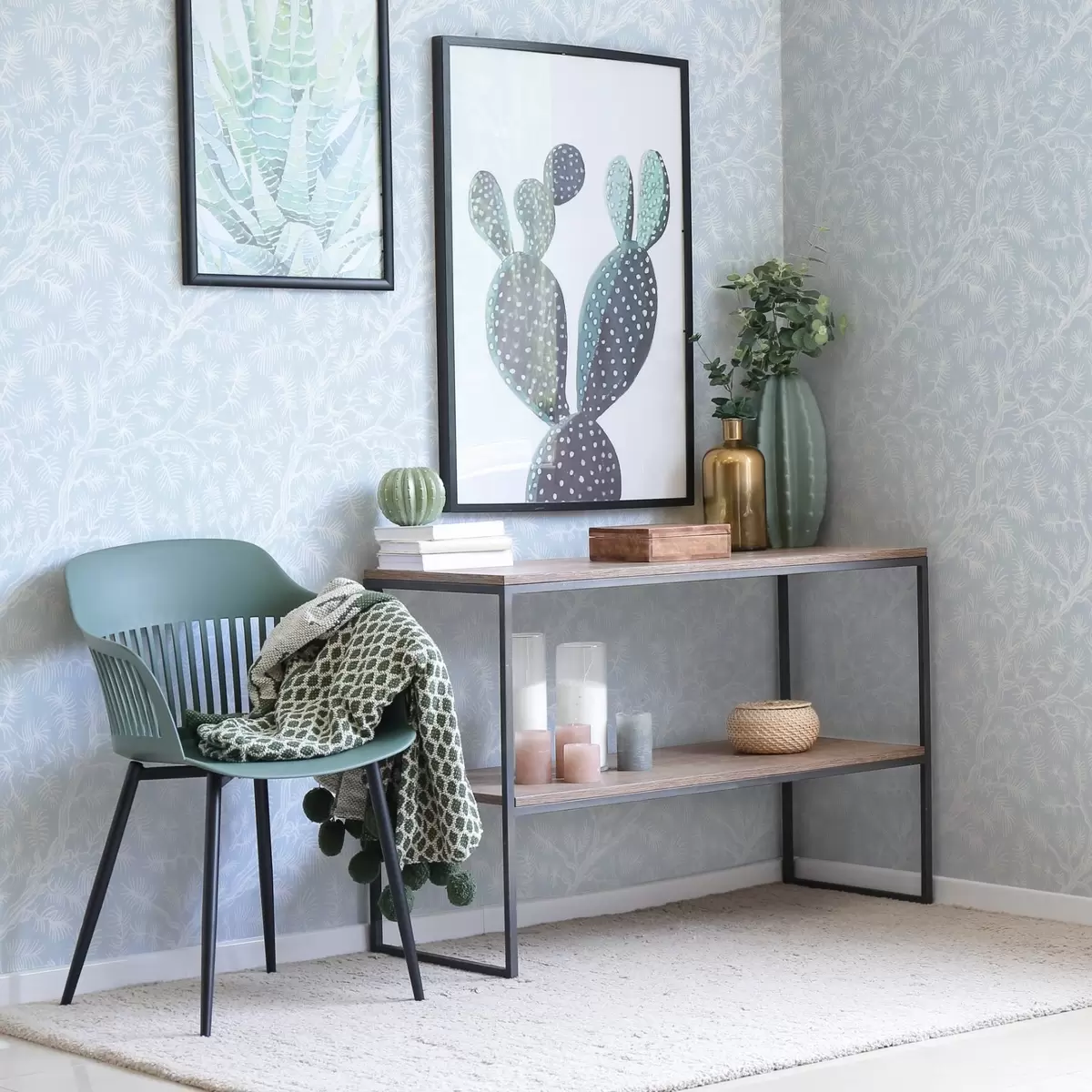 Wallpaper Pine branches in light tones on blue background a00838