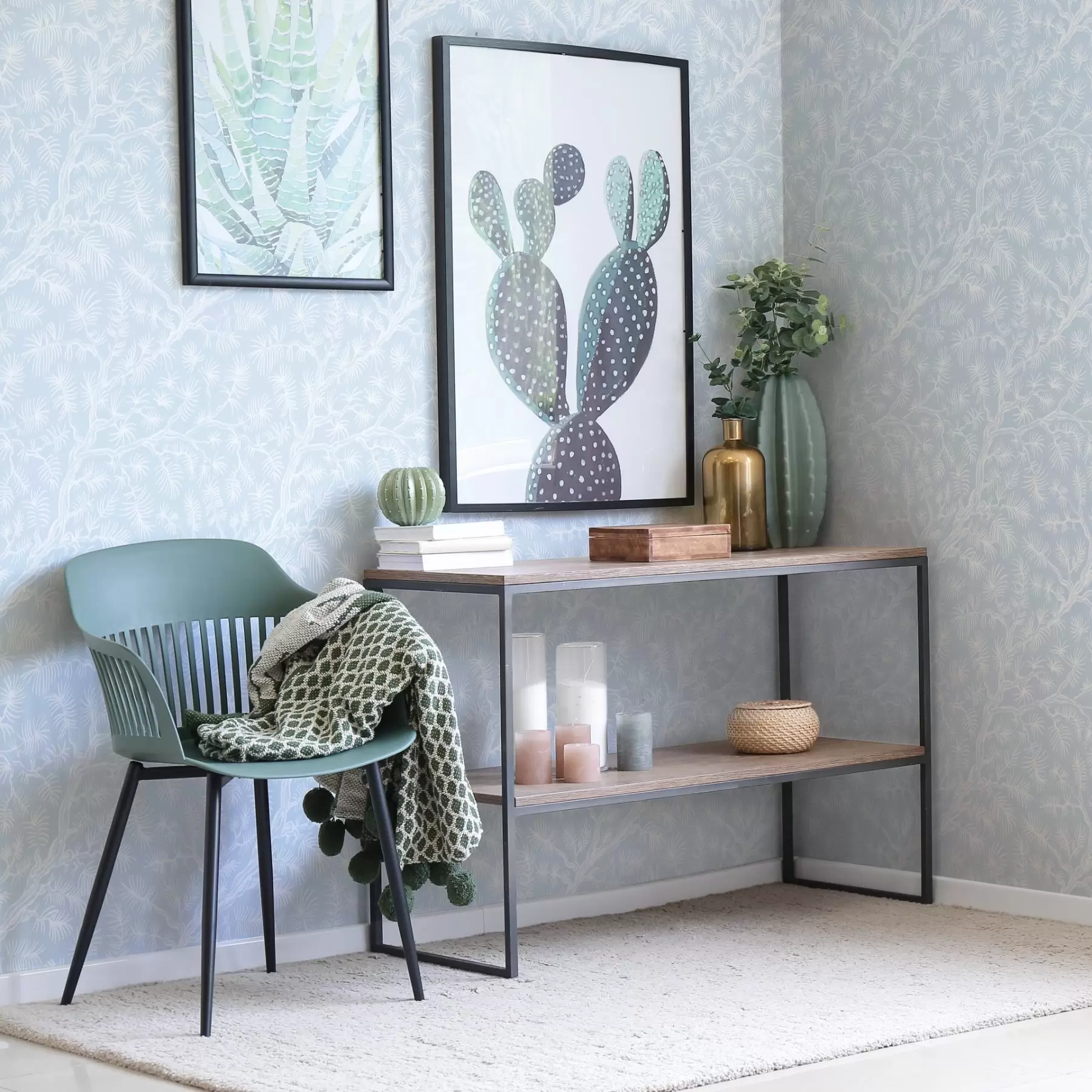 wall murals Pine branches in light tones on blue background a00838