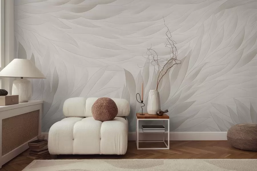 murales Hojas onduladas en suaves tonos crema w04610