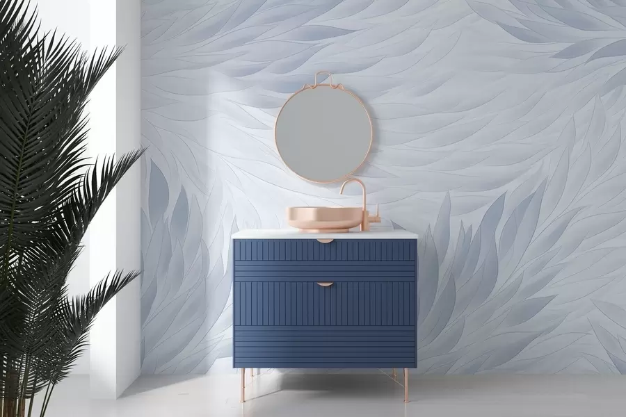 murales Hojas onduladas en tonos azul claro w04610v1