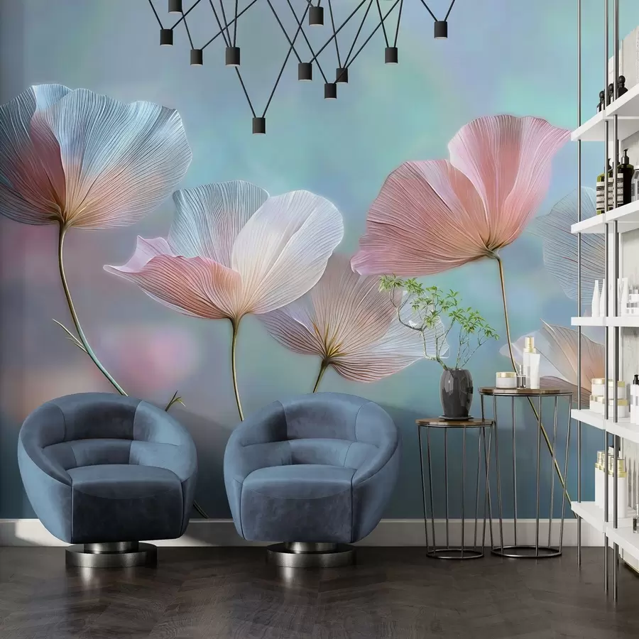 Wall Mural Photo Wallpaper Transparent petals in pastel pink and blue tones w04621