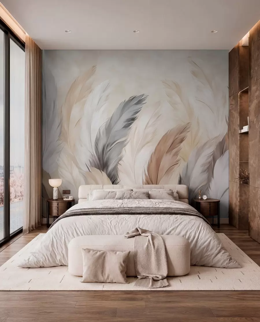 peintures murales Plumes douces et moelleuses dans une palette neutre et chaleureuse w04736