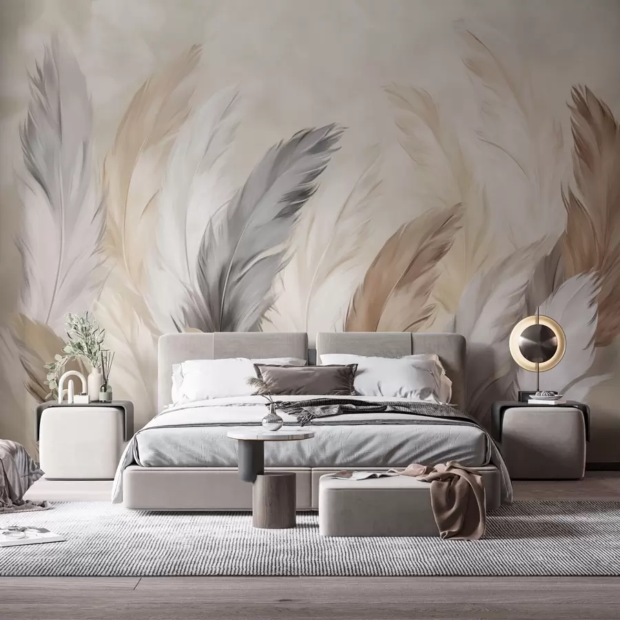 Wall Mural Photo Wallpaper Soft fluffy feathers in a warm neutral palette w04736
