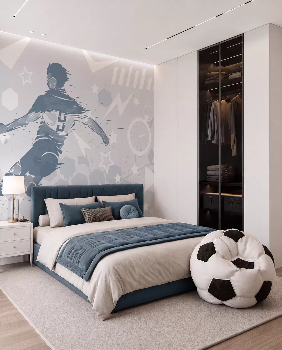 peintures murales Football à l’encre bleue w04763v1