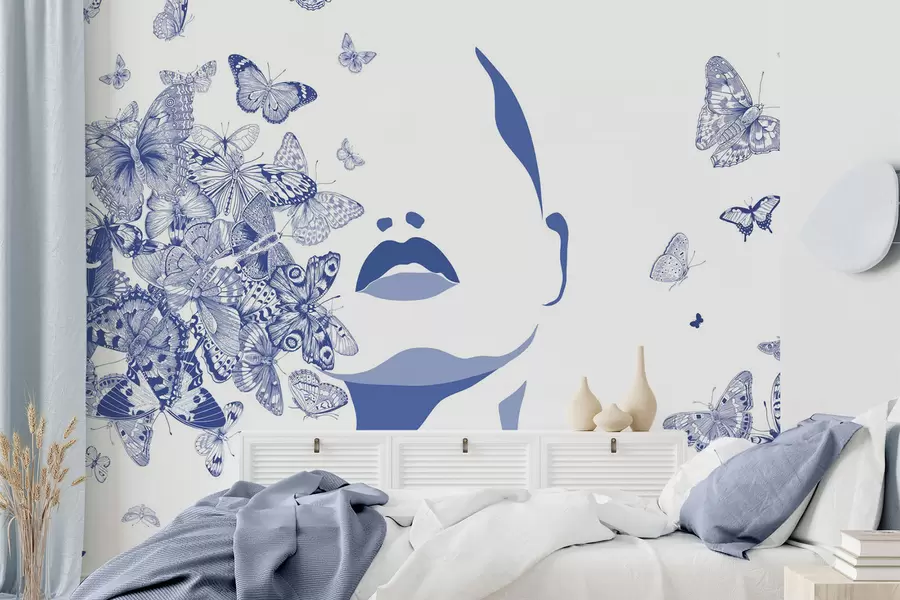 Wall Mural Photo Wallpaper Silhouette of a face among butterflies w04778v1