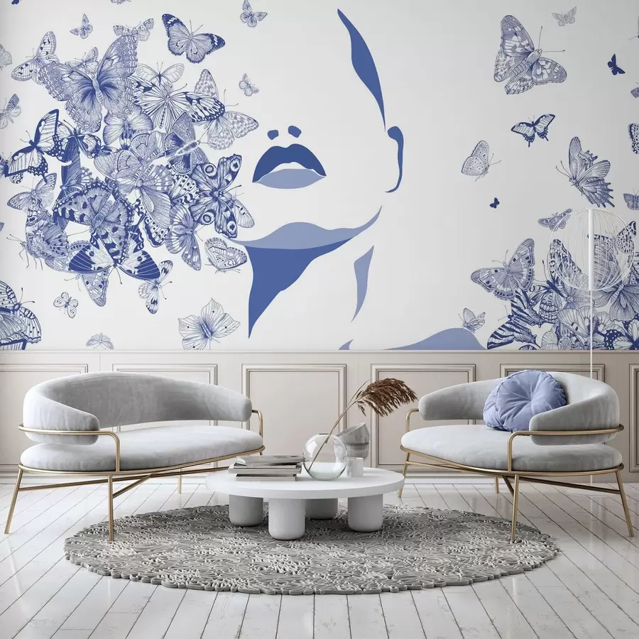 Wall Mural Photo Wallpaper Silhouette of a face among butterflies w04778v1
